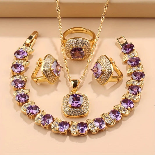 Elegant Smykkesett i Fransk Stil – 5 Deler med 18K Gullbelegg